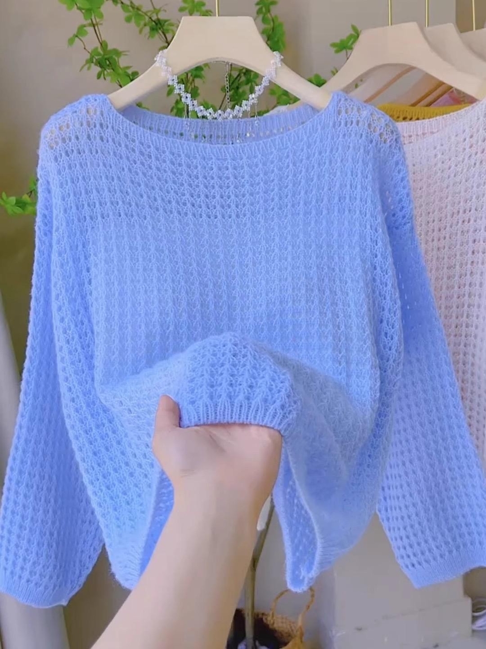 Light Blue Open-Knit Women's Sweater